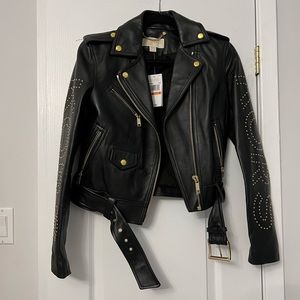 Michael Kors Studded Leather Biker Jacket